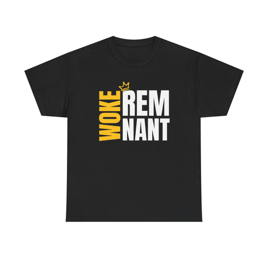 Woke Remnant Graphic Tee — Bold Black & Gold Social Justice Statement Shirt