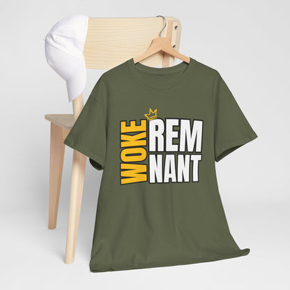Woke Remnant Graphic Tee — Bold Black & Gold Social Justice Statement Shirt