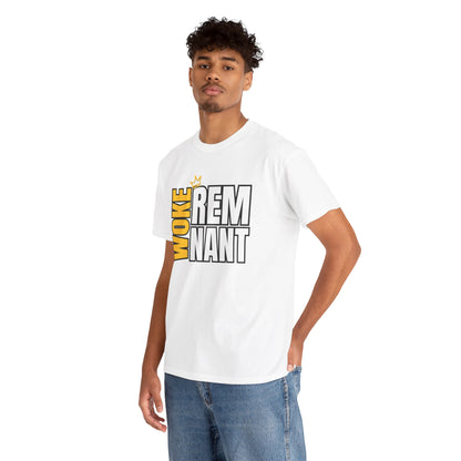 Woke Remnant Graphic Tee — Bold Black & Gold Social Justice Statement Shirt
