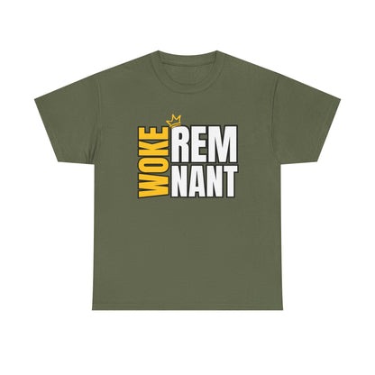 Woke Remnant Graphic Tee — Bold Black & Gold Social Justice Statement Shirt