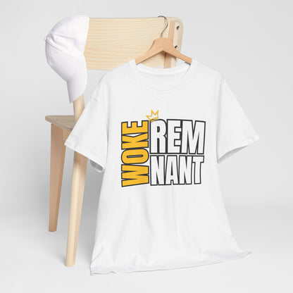 Woke Remnant Graphic Tee — Bold Black & Gold Social Justice Statement Shirt