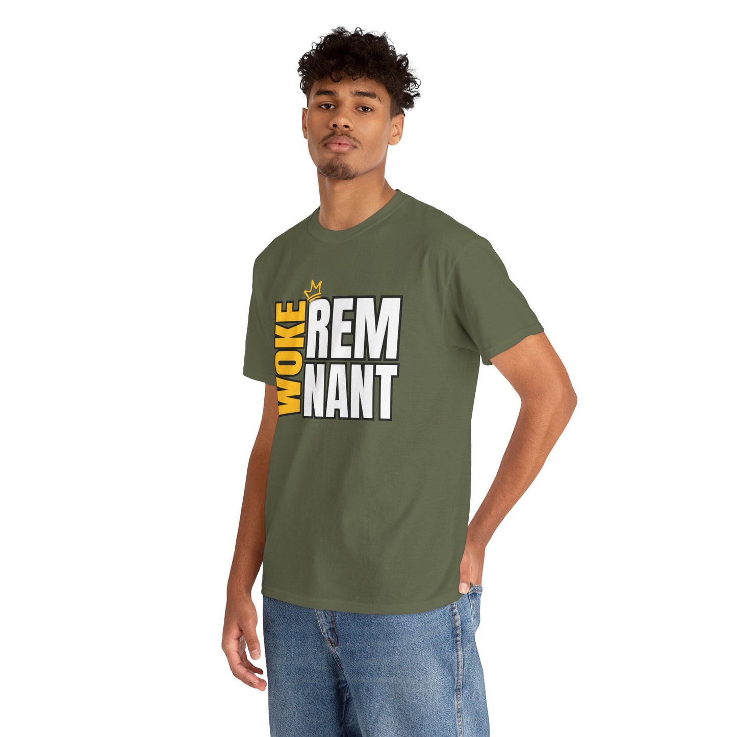Woke Remnant Graphic Tee — Bold Black & Gold Social Justice Statement Shirt