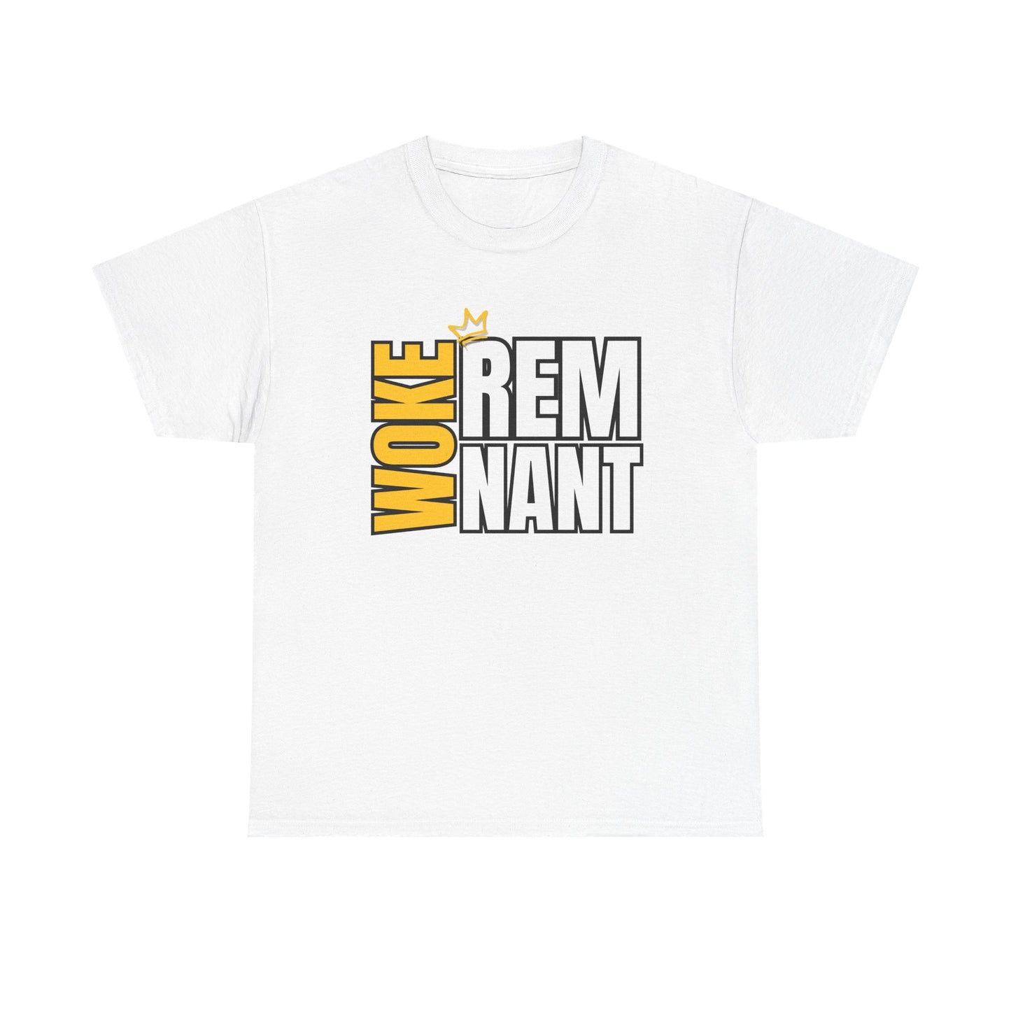 Woke Remnant Graphic Tee — Bold Black & Gold Social Justice Statement Shirt