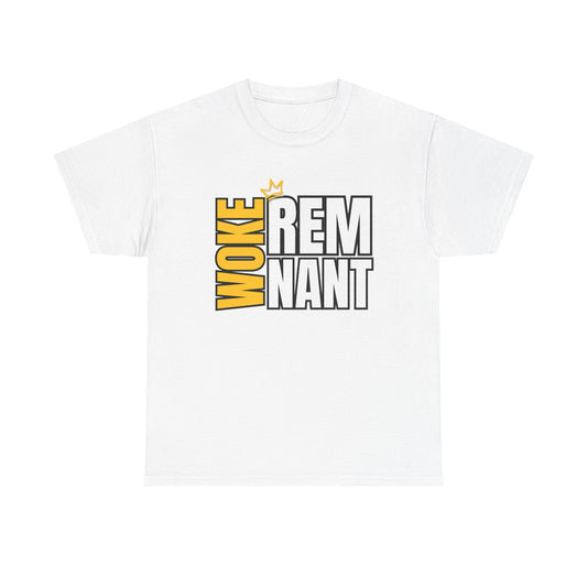 Woke Remnant Graphic Tee — Bold Black & Gold Social Justice Statement Shirt