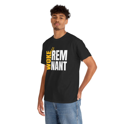 Woke Remnant Graphic Tee — Bold Black & Gold Social Justice Statement Shirt